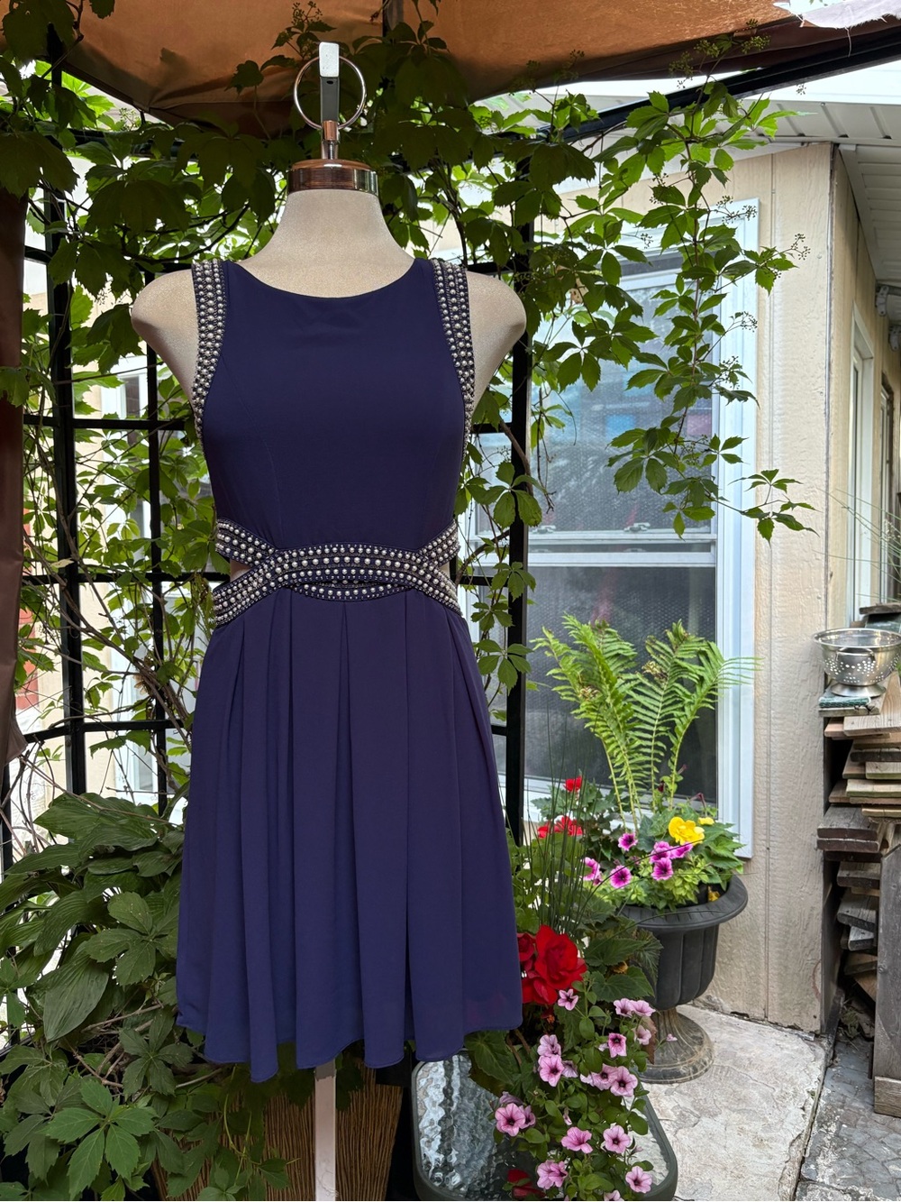 TFNC Navy Embellished Cutout Mini Dress
